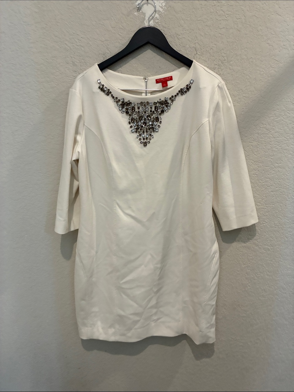 New York & Company Ivory Jewel-Embellished Boatneck Tunic